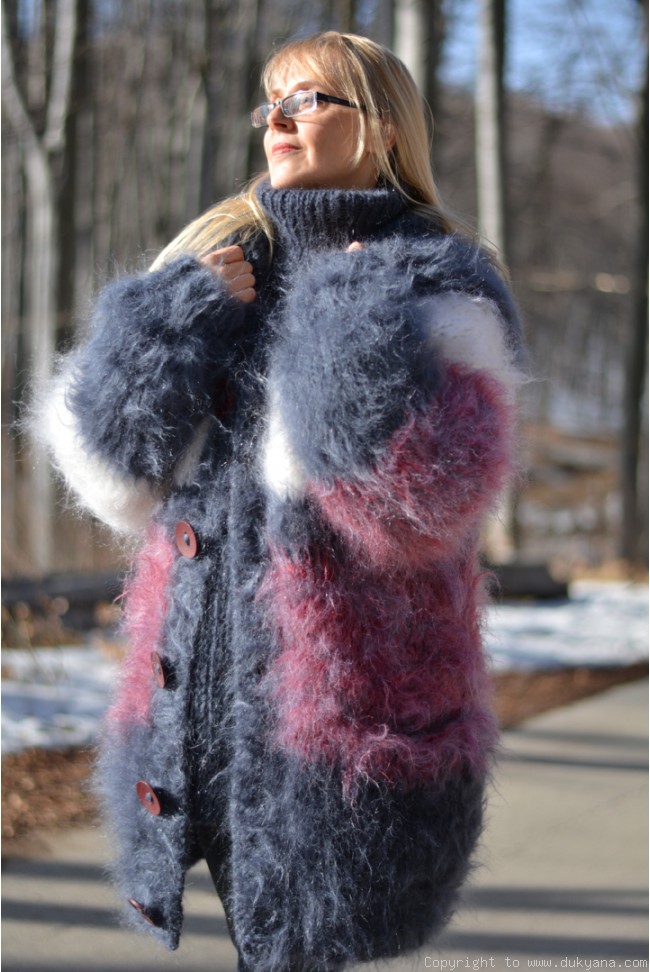 Chunky knit fuzzy mohair cardigan soft silky luxurious knitwear